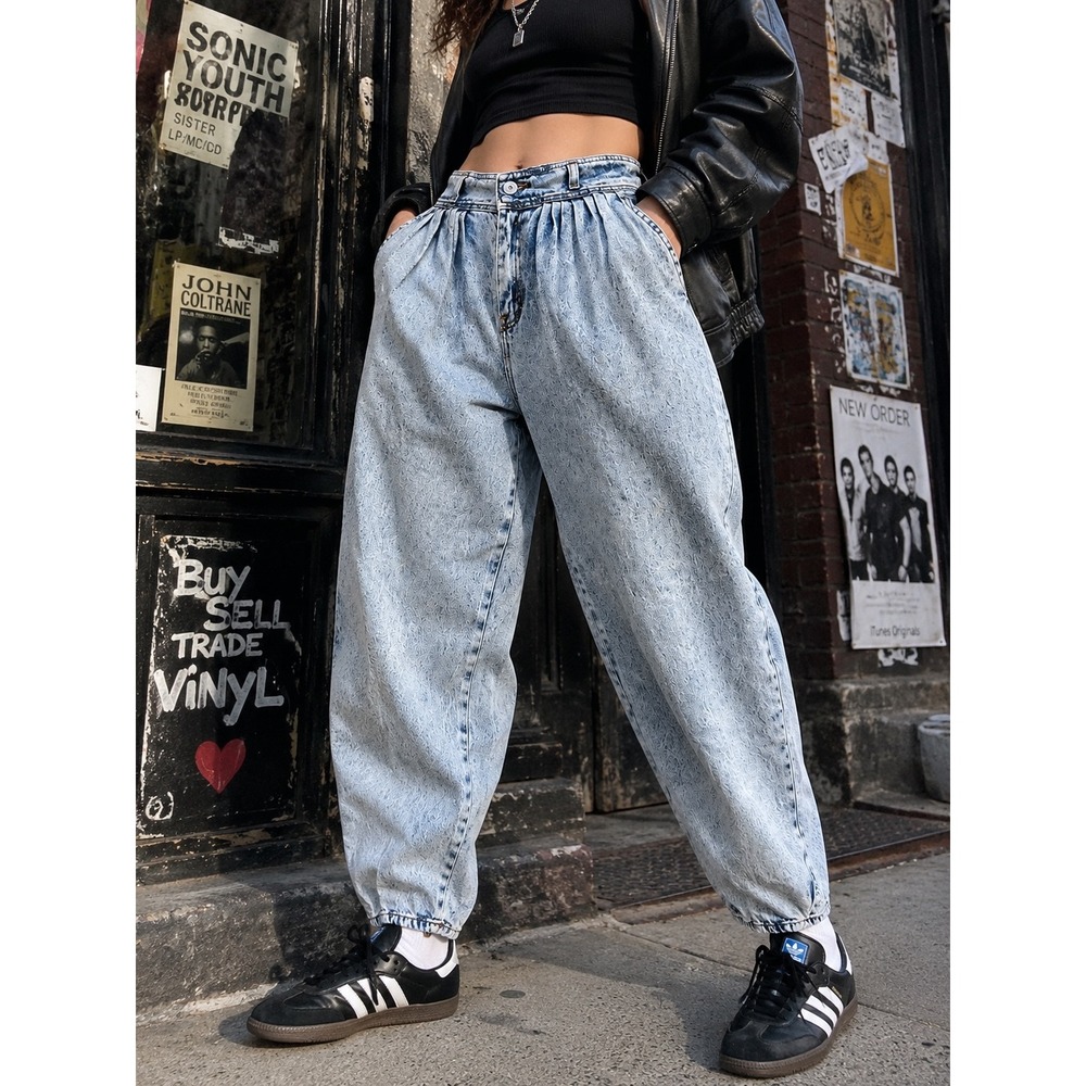 Gitano Vintage High Rise Acid Wash Pleated Tapered Jeans Light Blue Size 10 80s